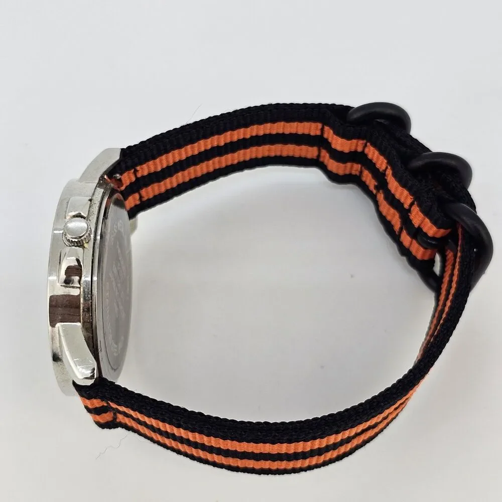 Men's Diamond Watch 40MM Black Dial New Black‎ Orange Canvas Bands New Battery